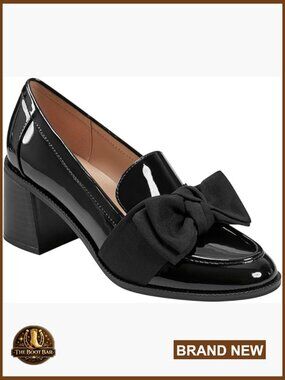 Women's High Heel Loafers with Bow, Cushioned Footbed, Block Heel